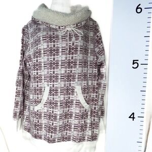 Pajamagram Purple White Sherpa Cowl Neck Sweat Top Large Cozy Warm